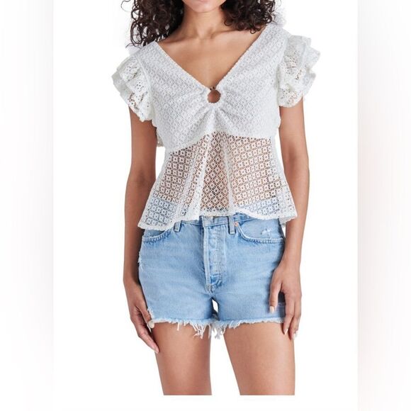 Steve Madden Tops - Steve Madden key to my heart White Lace Women’s Top in size large